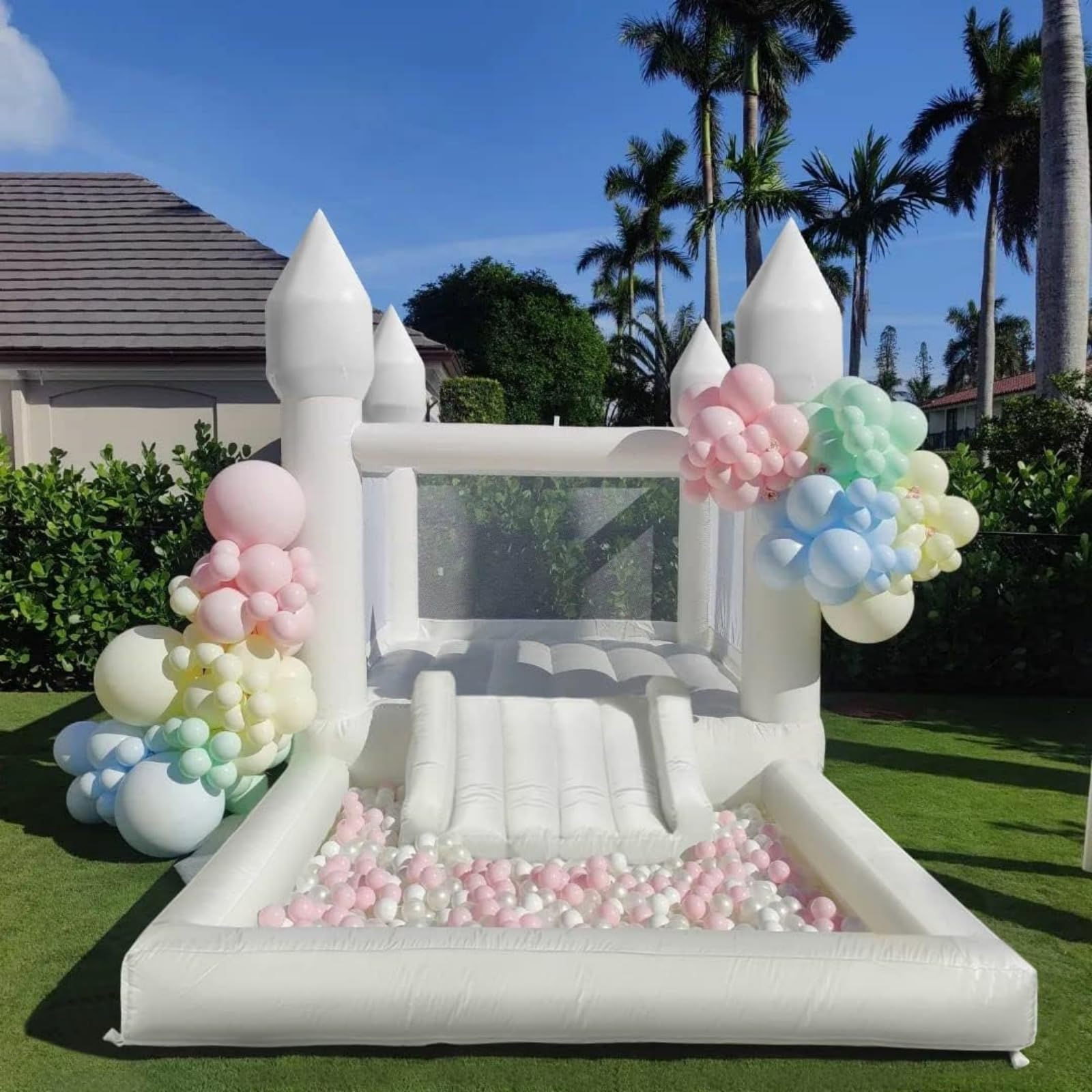 Inflatable White Bounce House for Kids with UL Blower- 13 L X 8 W X 8 Portable L
