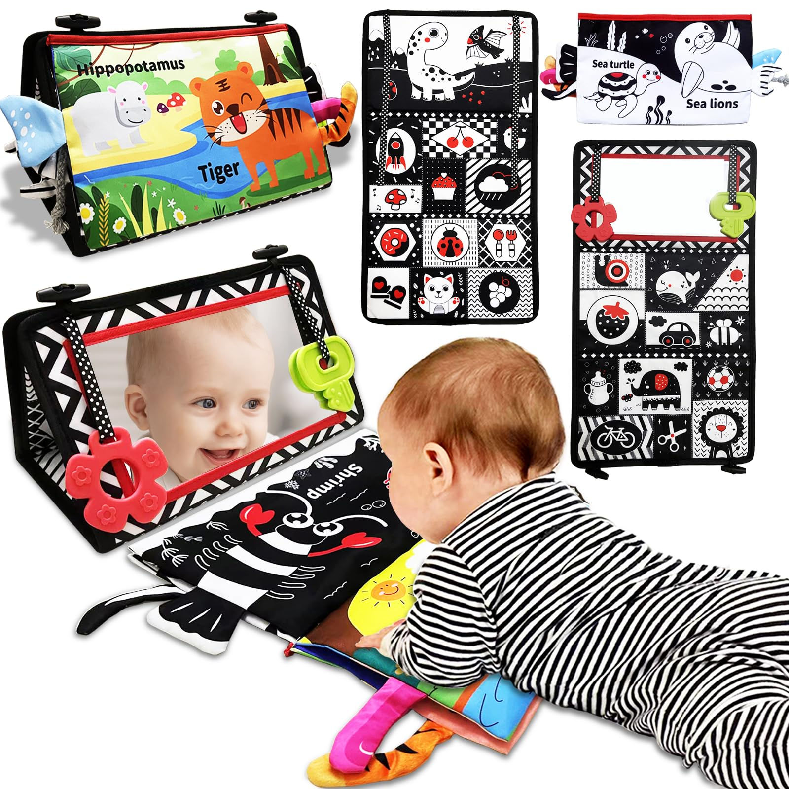 Tummy Time Mirror Newborn Toys: Black and White Infant Tummy Time Toys 0-3 0-6 6