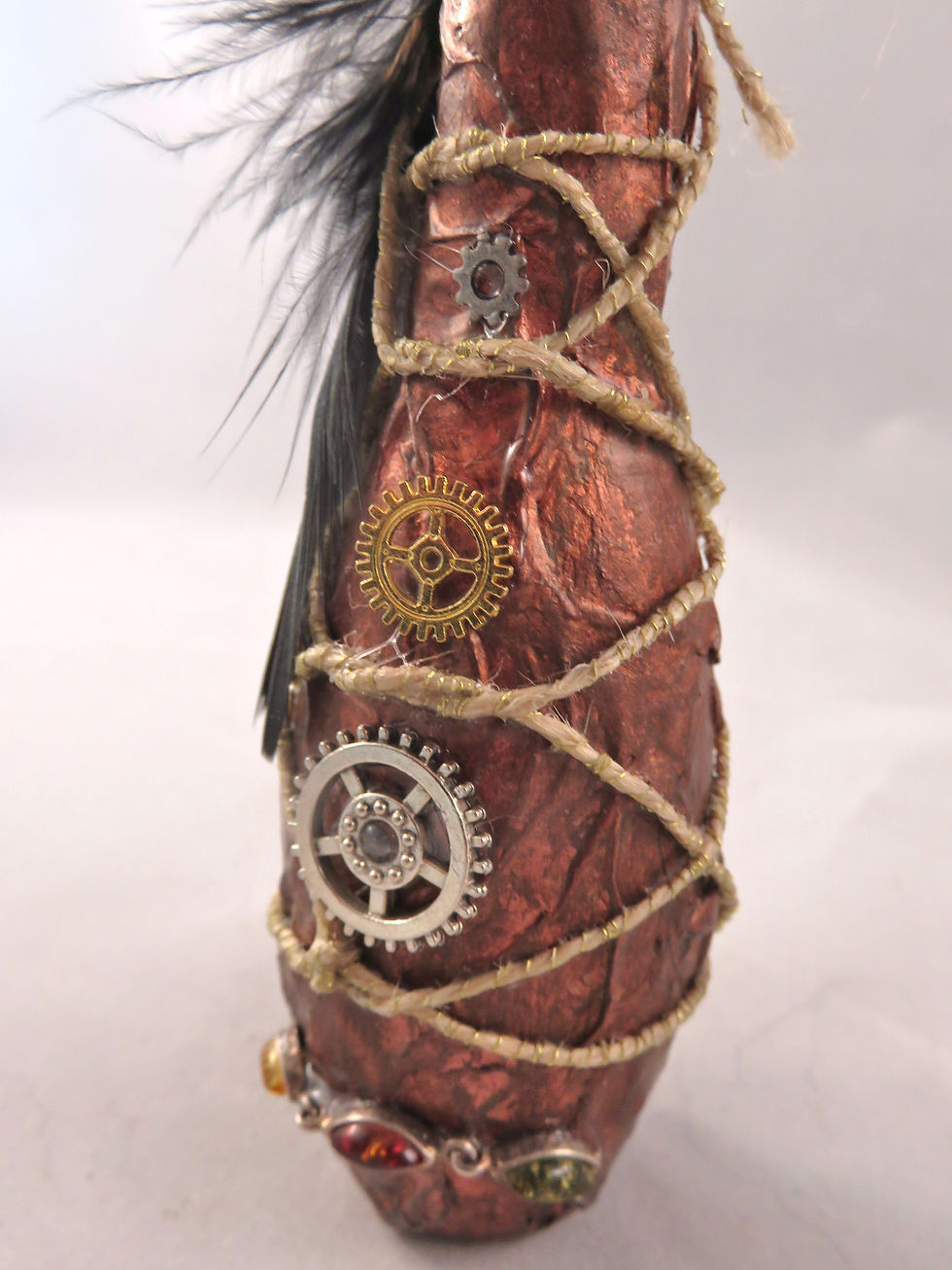 Thumbnail: Mini Potion Bottle - Decoction - Copper Steampunk with Feathers