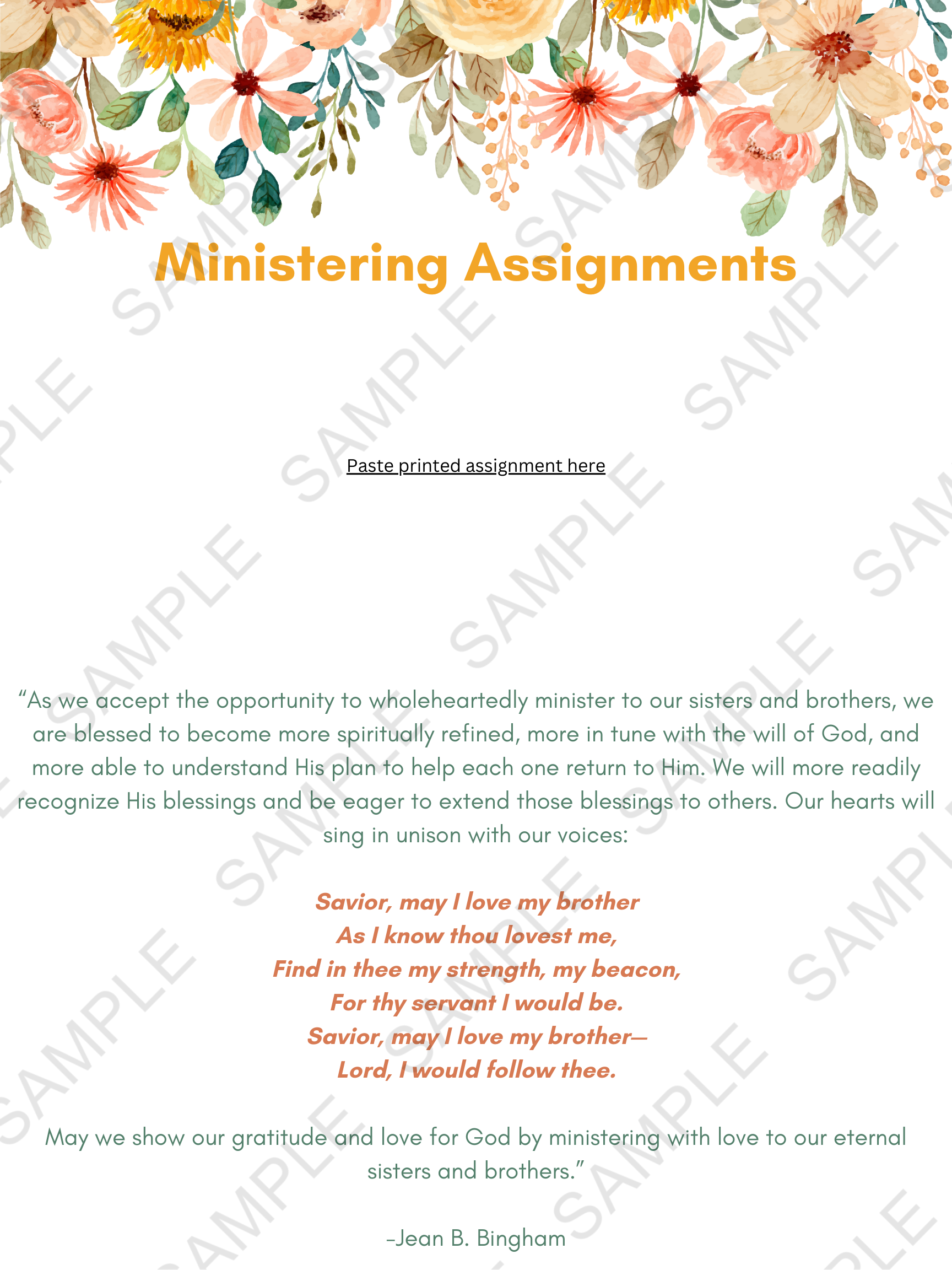 Yellow Ministering Assignment Flier