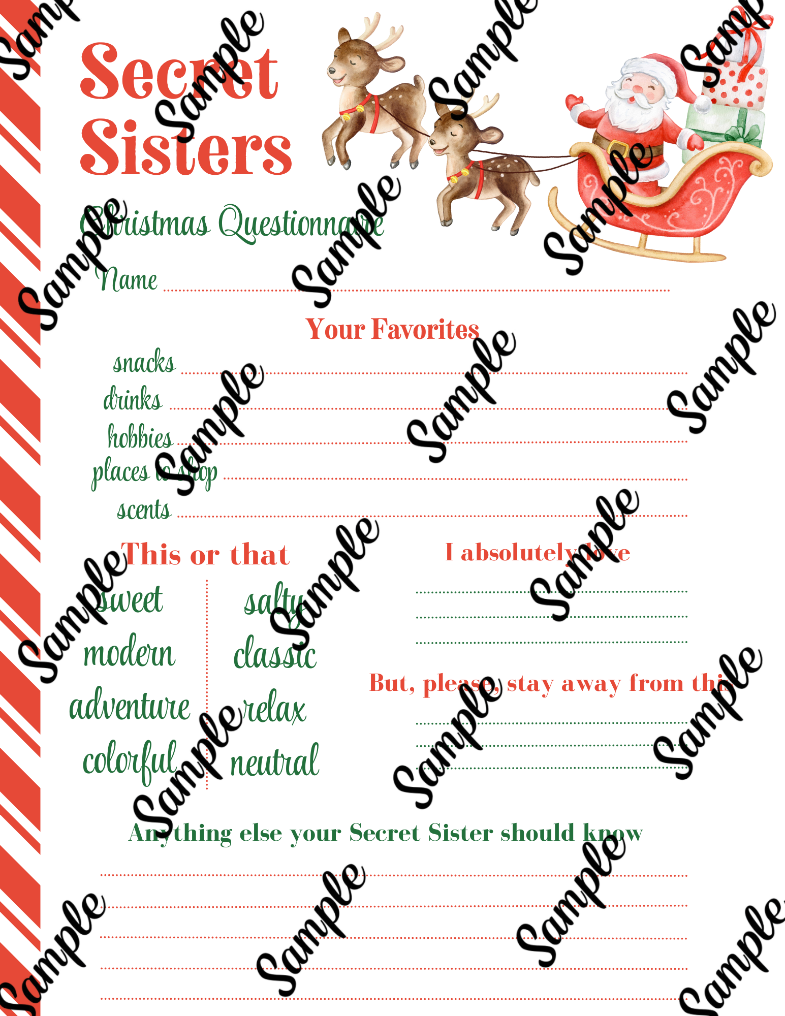 Secret Sisters Christmas Questionnaire