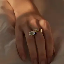 Bague ajustable personnalisable bohème en acier inoxydable doré Haloona