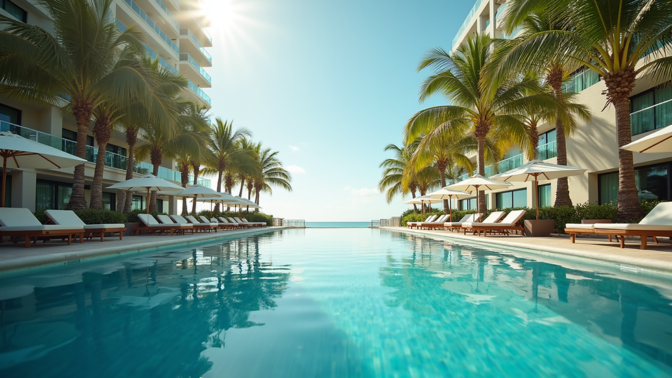 Eye-level view of luxury hotel pool area in Miami