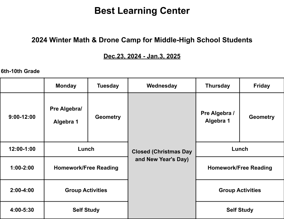 Middle and High School Winter Program