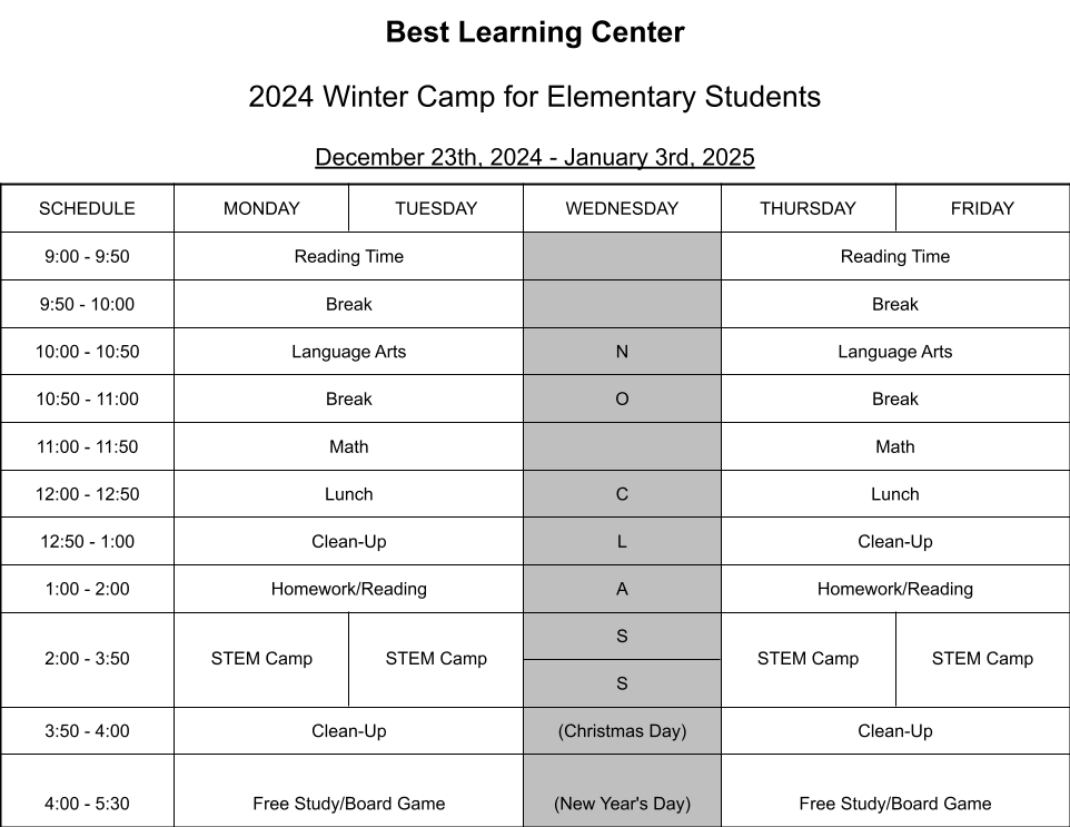 Elementary Winter Program
