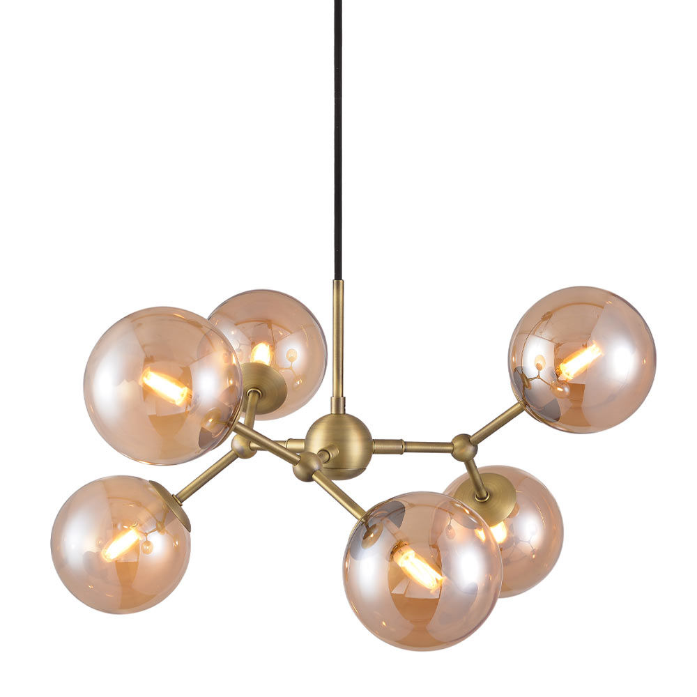 Atom chandelier Ø57 Amber/antique brass