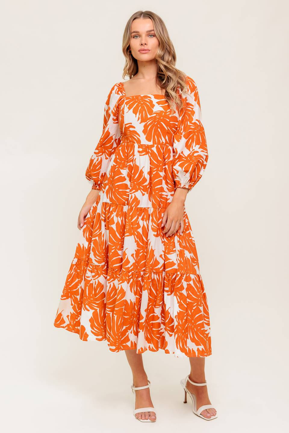 Thumbnail: A Printed Orange  Midi - Dress