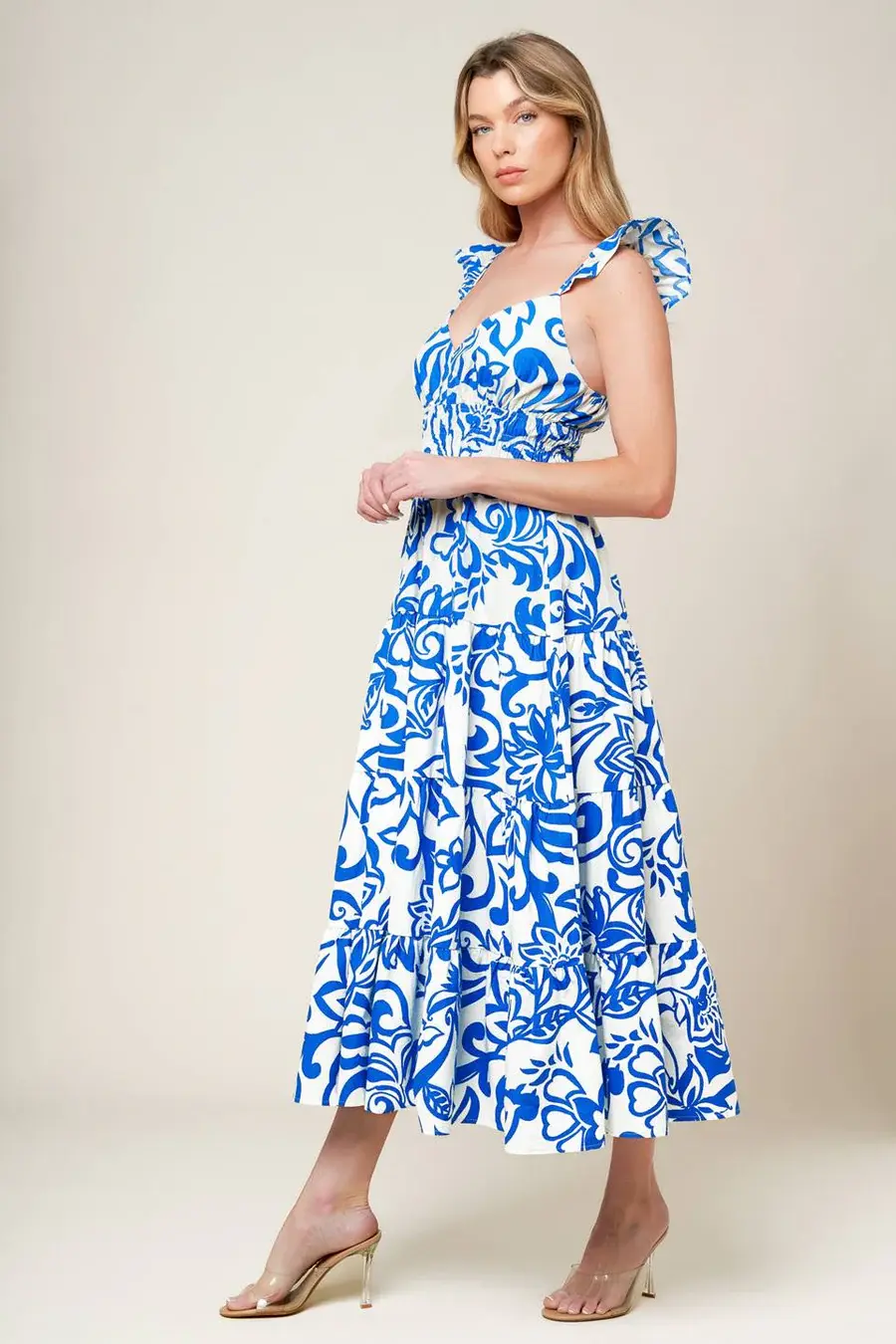 Thumbnail: Ivory blue woven - Dress