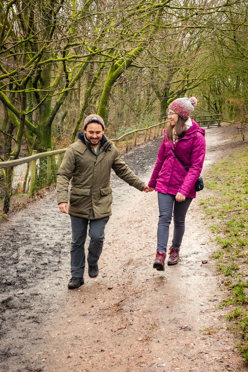 Candid moment between couple at Barlaston Downs engagement session