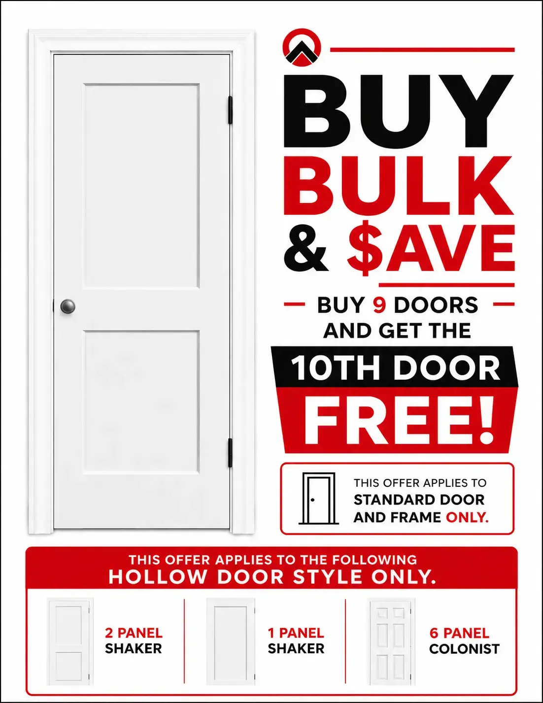 2 Panel Shaker Hollow Door - Prehung