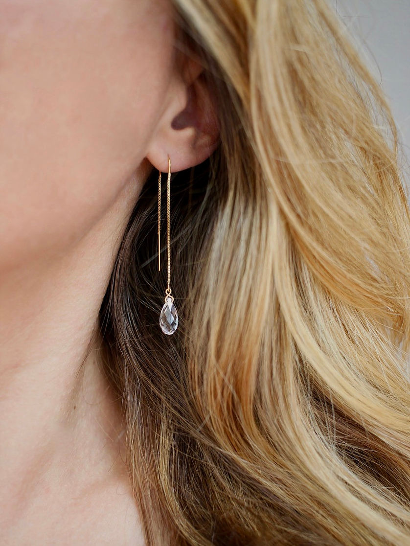 Miniature : boucle d'oreille pendante goutte de cristal