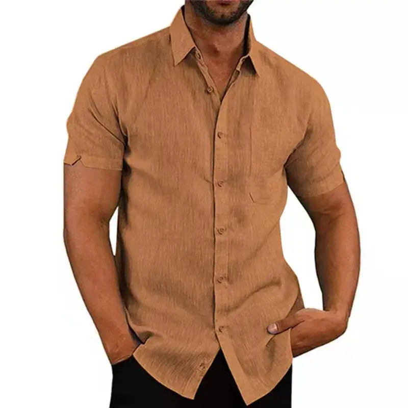 Thumbnail: Mens Shirts White Cotton Linen Blend Shirt for