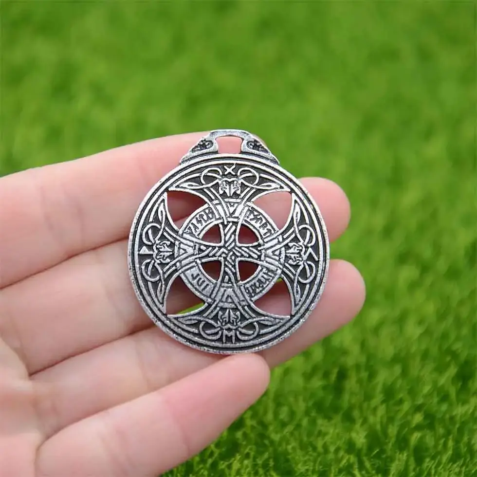 Thumbnail: Irish Knot Viking Cross Norse Runes Necklace Charm