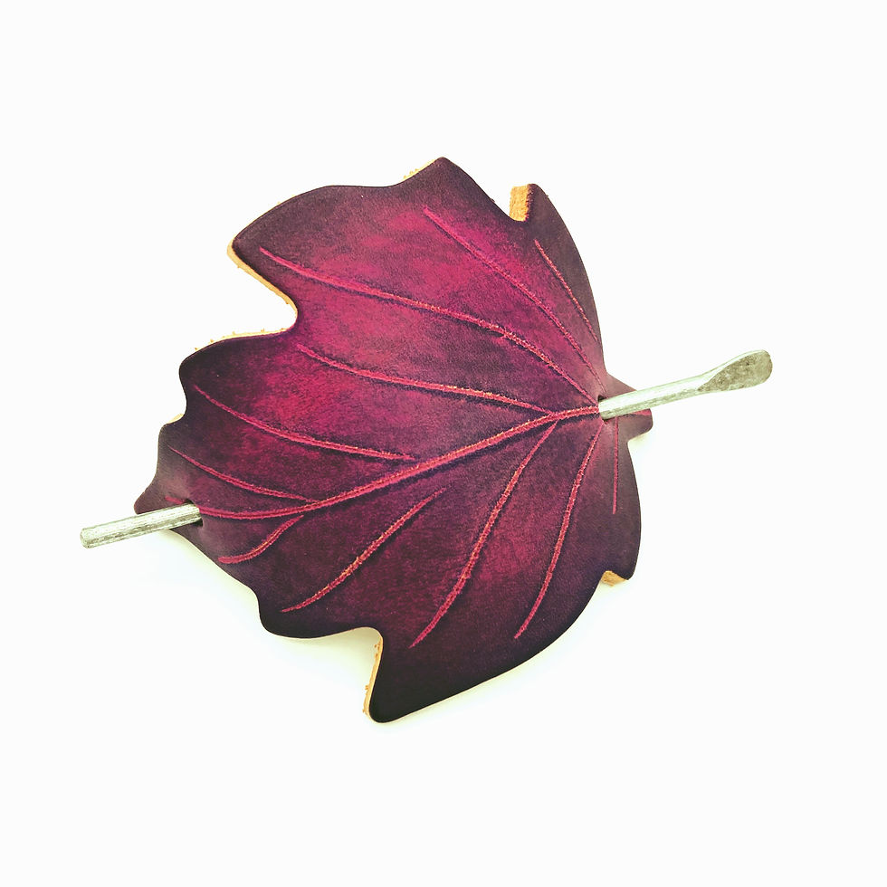 Miniature : BARETTE CUIR FEUILLE ALISIER