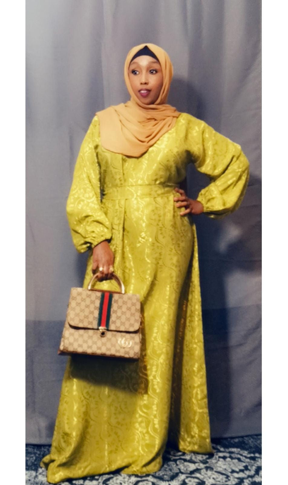 Thumbnail: Satin Silk Jacquard  V-Neck Dress