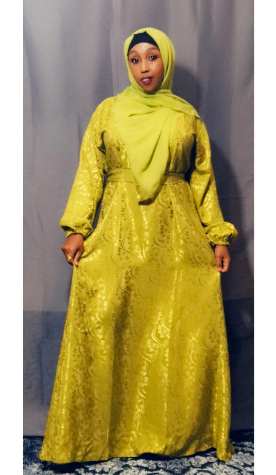 Thumbnail: Satin Silk Jacquard  V-Neck Dress