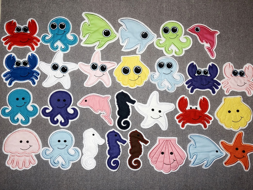 Delfin Krebs Tintenfisch Fisch Seepferdchen Muschel Meer Applikation Aufnäher