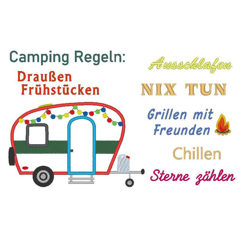 Miniaturbild: Camping Anhänger Hänger  - Camping Regeln Stickdatei