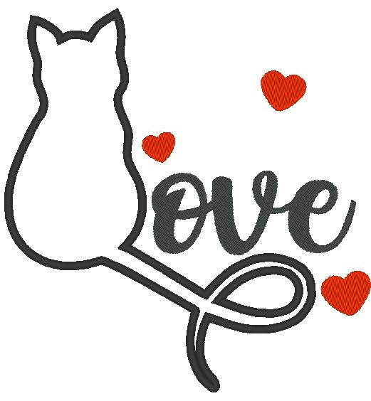 Miniaturbild: Katze Katzen Liebe Stoff-Aufnäher Stickdatei Herz