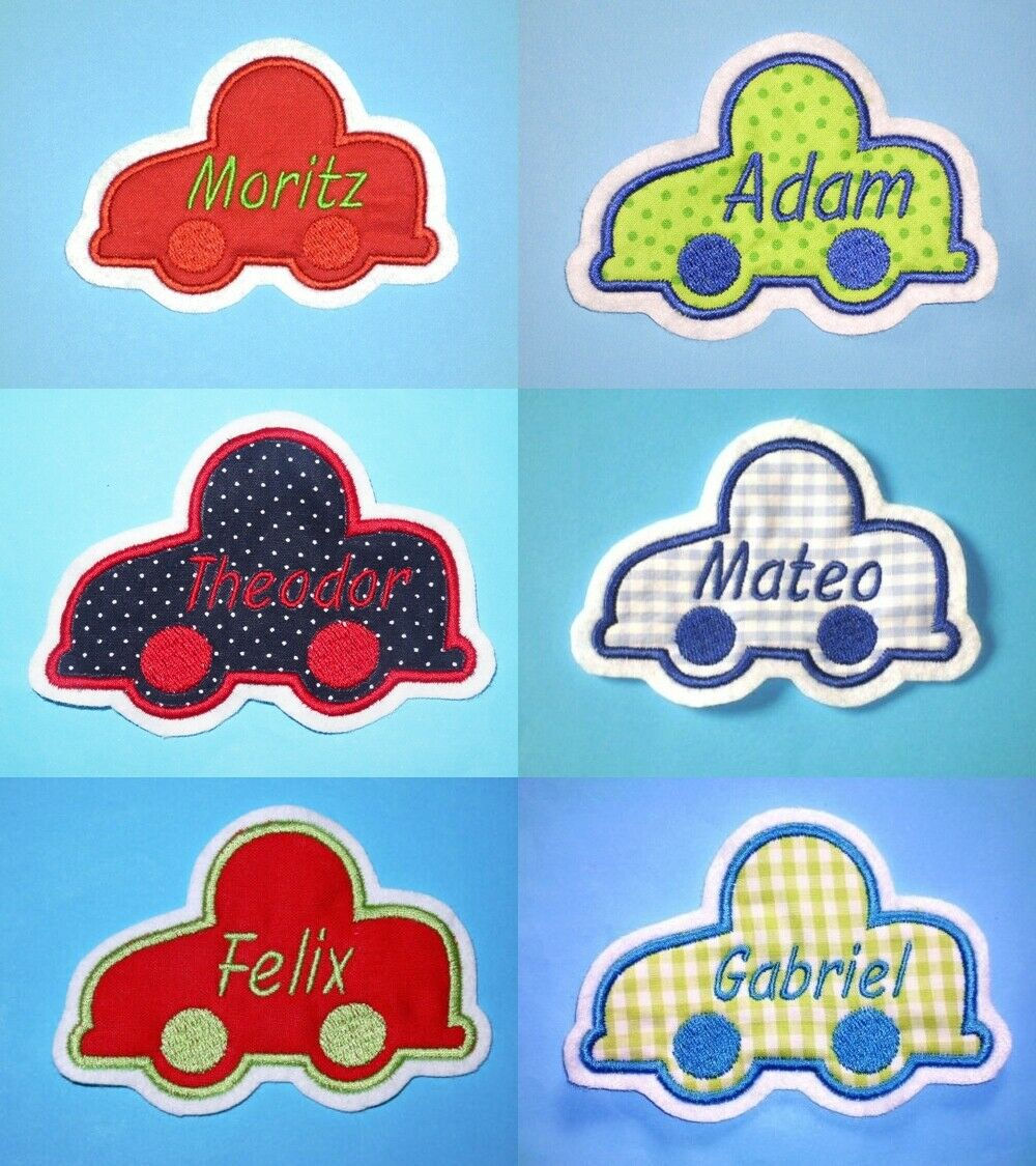 einfaches Auto in Wunschfarbe, Name möglich Aufnäher