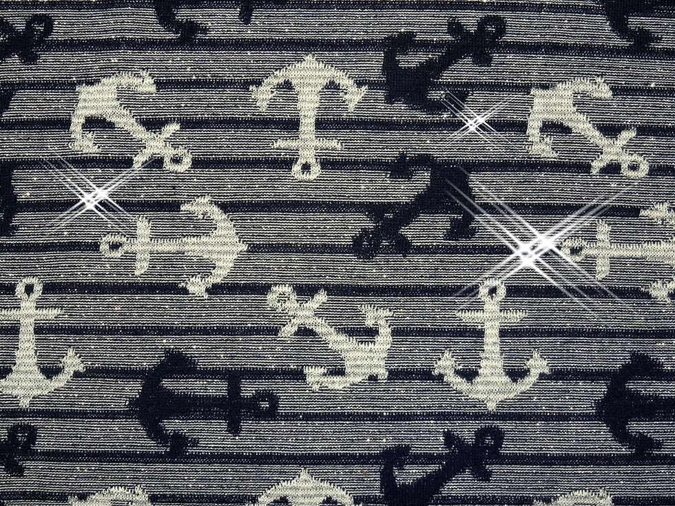 Anker grau schwarz weiß Glitzer Metallic Jacquard Jersey Meterware