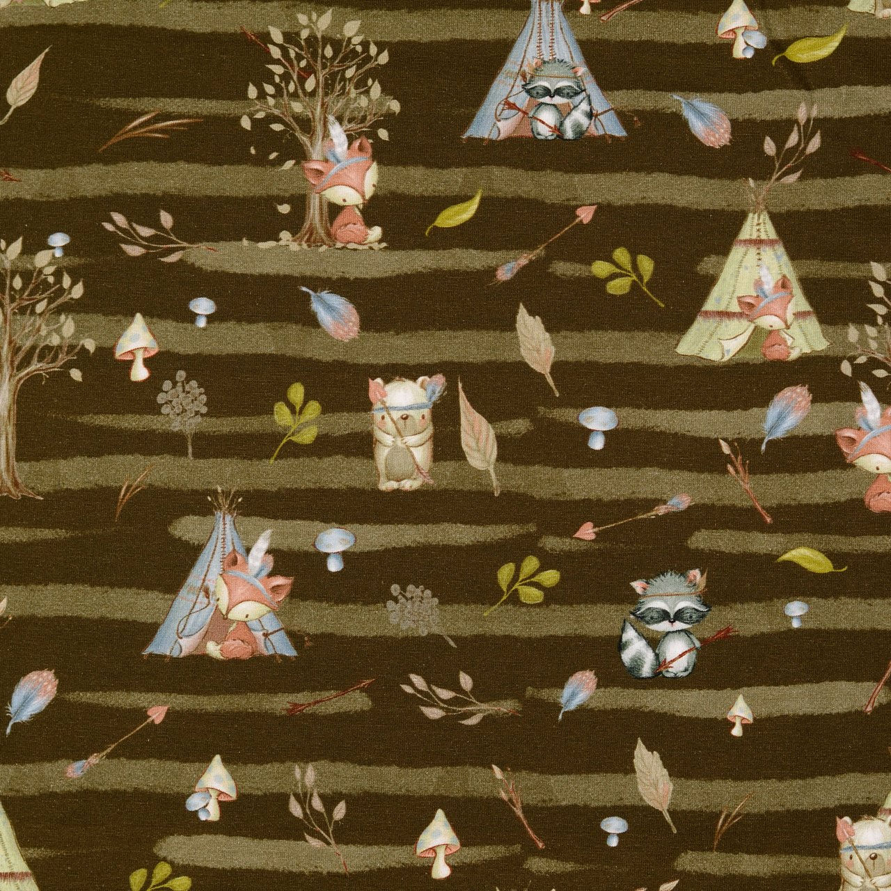 Jersey Digital - Boho Tipi Zelt Tiere Braun Fuchs Waschbär