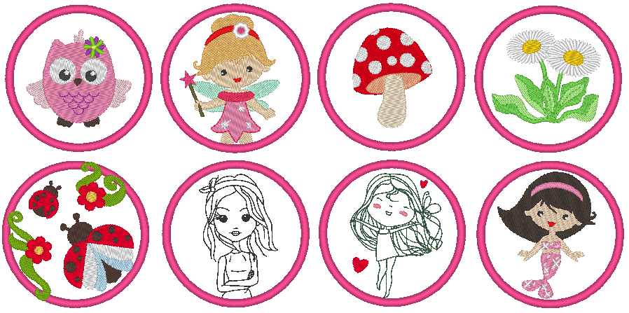 Miniaturbild: Stickdatei - 7cm Button für Mädchen / Girls