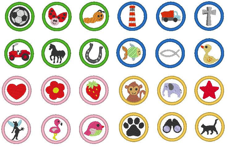 Miniaturbild: 2cm Minis jeweils mit 3cm Button 54 Motive Stickdatei
