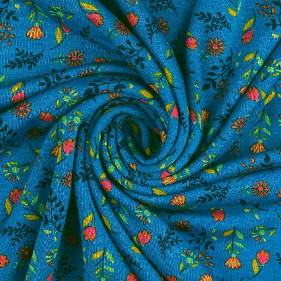 Miniaturbild: Alpenfleece - Blumen bunt auf türkis-blau