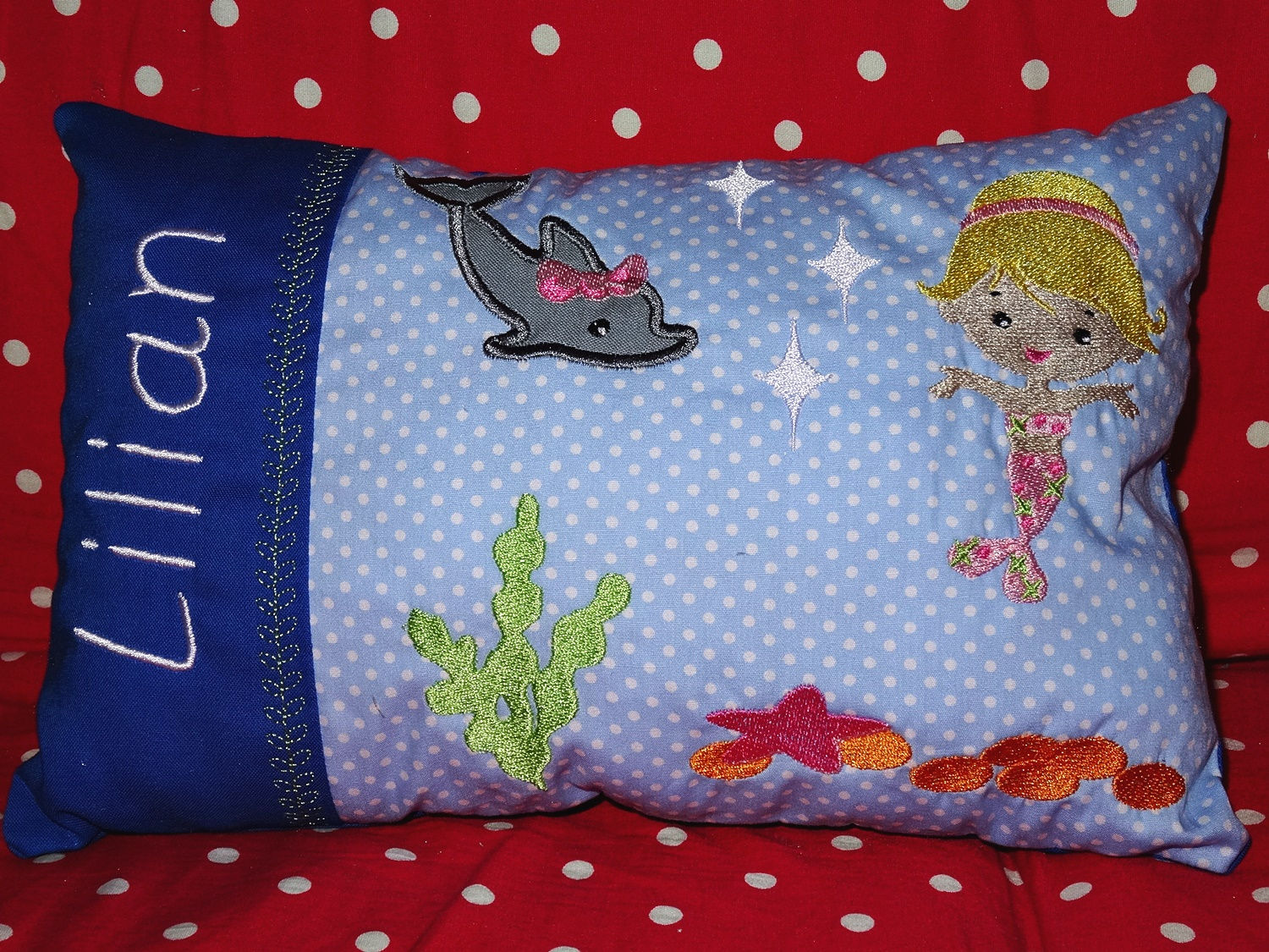 Namenskissen mit Meerjungfrau in Wunschfarbe