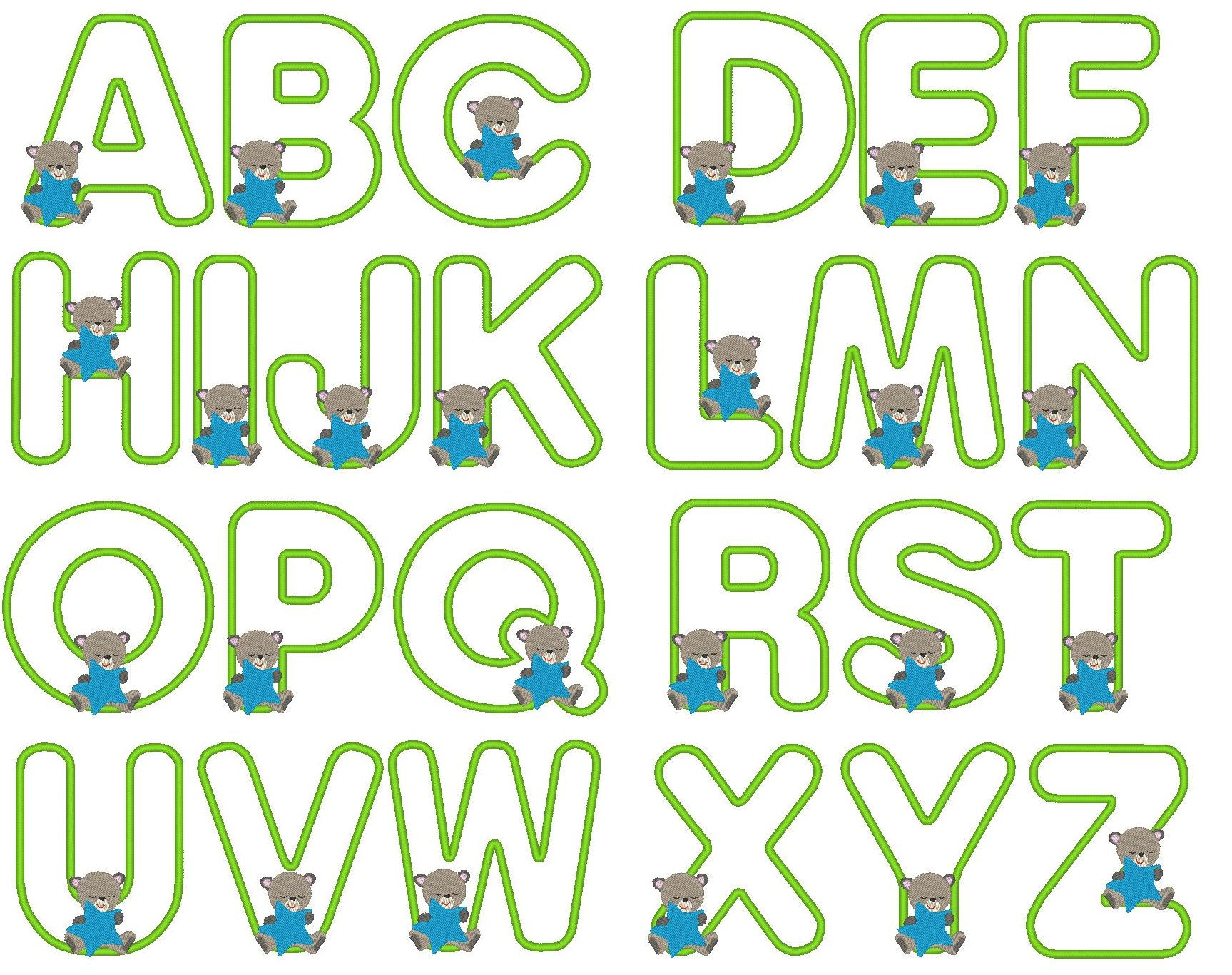 Stickdatei - Teddy Buchstaben Alphabet 10cm 13cm inkl. kleine Buchstaben