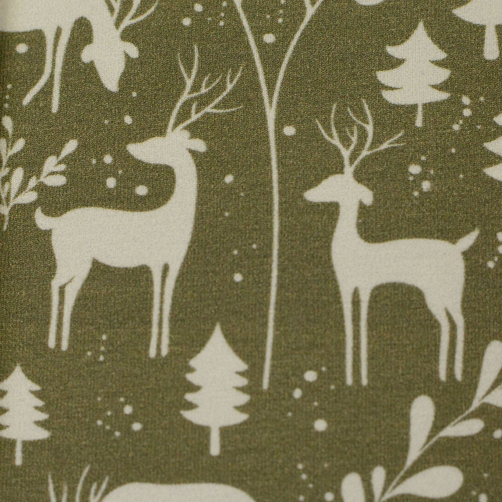 Miniaturbild: Jersey - Wald Reh Hirsch Natur auf Oliv Mini Winter Swafing