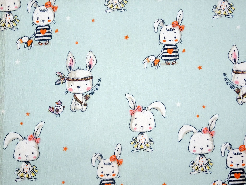 Hase auf mint allerliebstes Häschen boho Cute Baumwolle Meterware