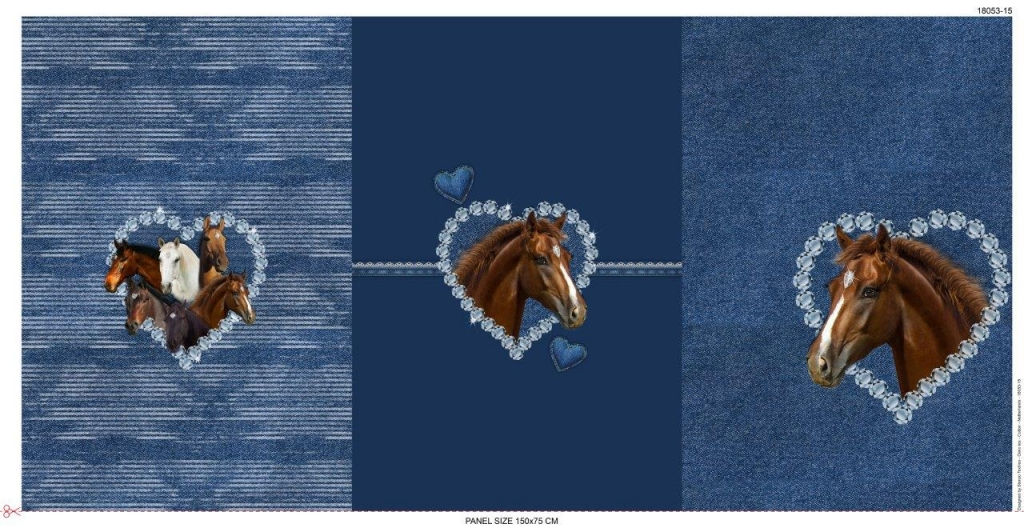 French terry - 65cm Panel - Pferde blau