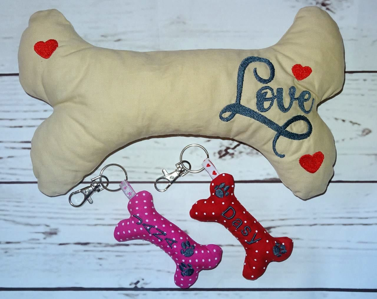 Knochen ITH Anhänger + Kissen Stickdatei alle Größen von 6cm bis 28 cm