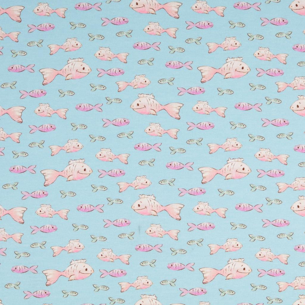 Jersey Digital - süße Fische auf hellblau Digitaldruck