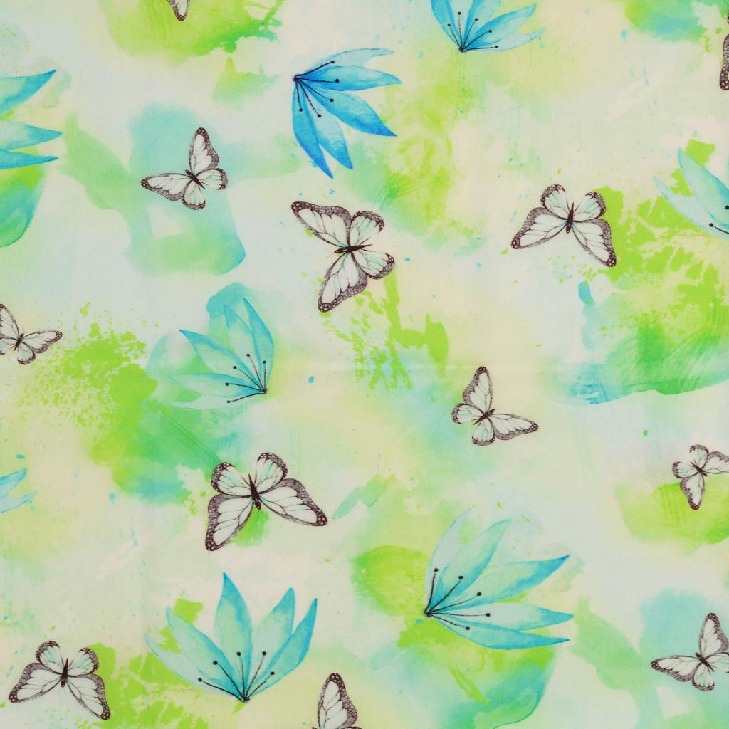 Blusenstoff Voile - türkis grün Schmetterlinge leichte Baumwolle