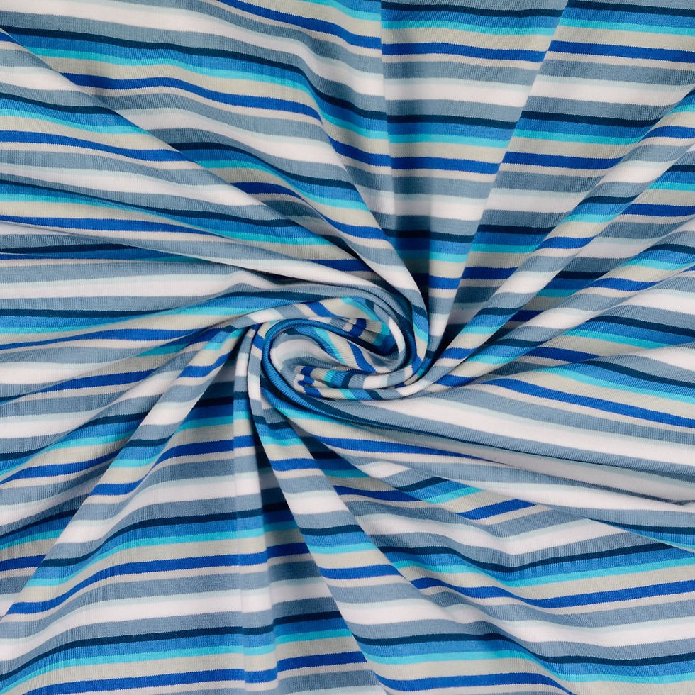 Miniaturbild: Jersey - Ringel Streifen 2 bis 6mm weiß blau türkis graublau dunkelblau Meterwa