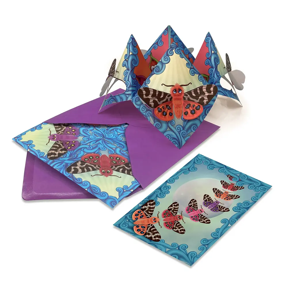 Cute moth paper fortune teller with matching notecard and envelope