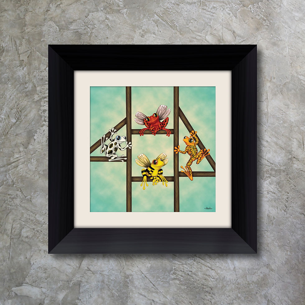 Thumbnail: Exotic frog art prints/postcards with four fantasy frogs that can be framed and displayed as wall art or sent as greeting car