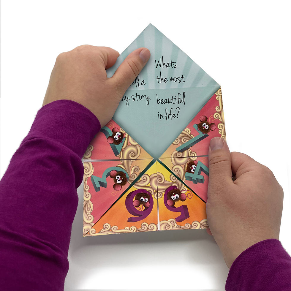 Thumbnail: Reading messages in a pop-up cat angel origami paper fortune teller card.