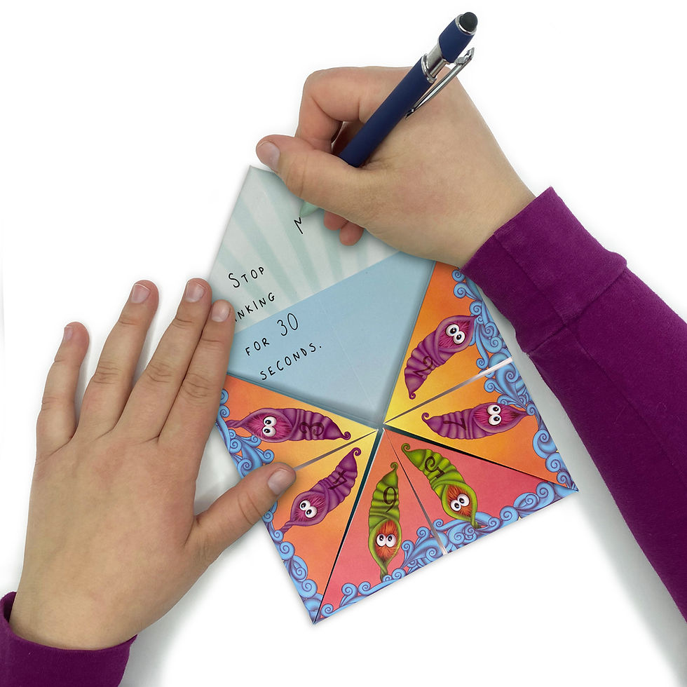 Miniatyrbild: Writing messages on a paper fortune teller pop-up card with cute moths.