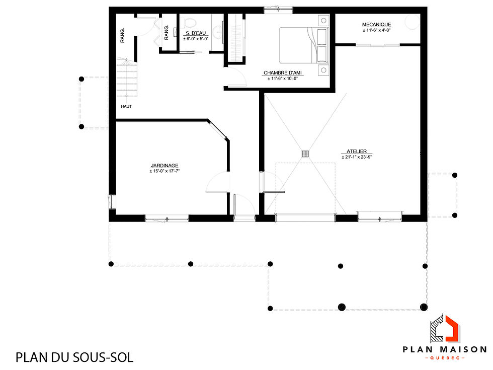 Miniature : Plan de maison avec garage en sous-sol - Plan du sous-sol