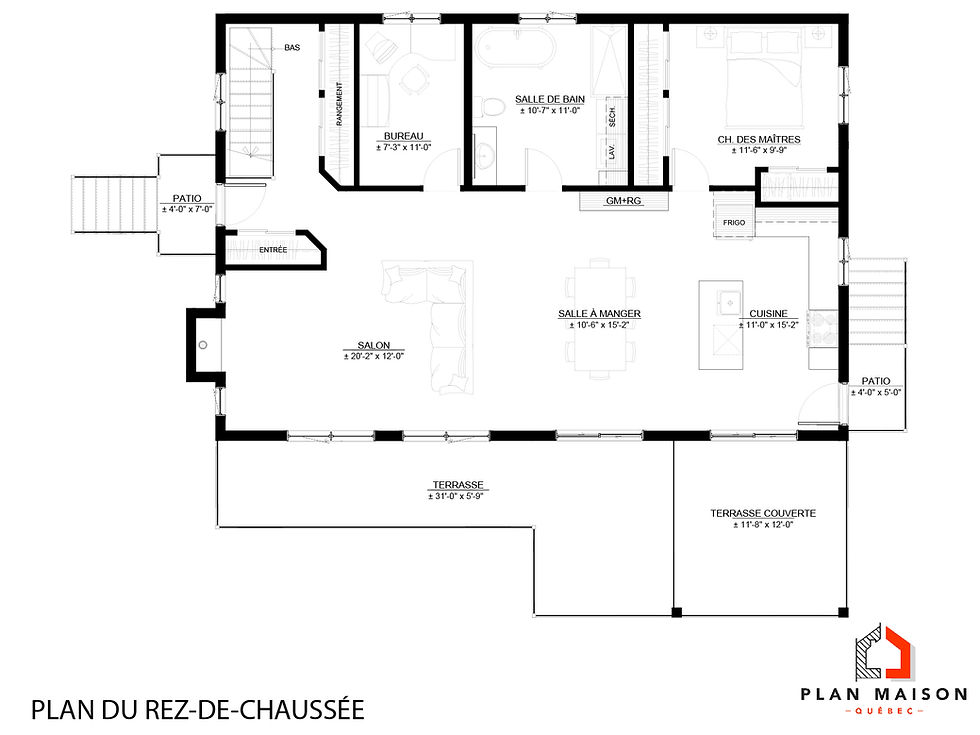 Miniature : Plan de maison avec garage en sous-sol - Plan du rez-de-chaussée