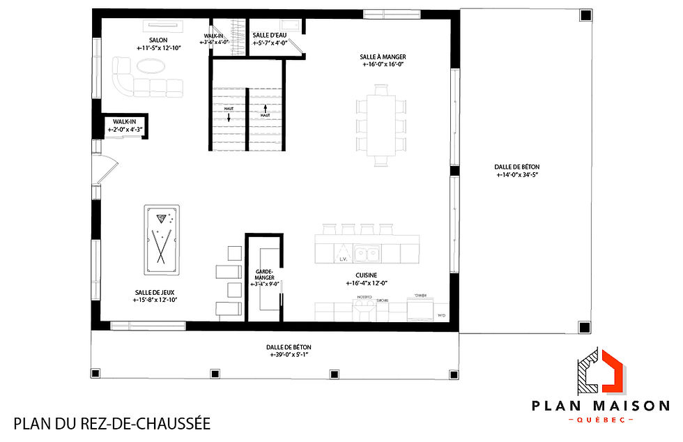 Miniature : Plan de chalet avec ossature en bois - Plan du rez-de-chaussée