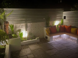 Evergreen Patio Garden Lit Up