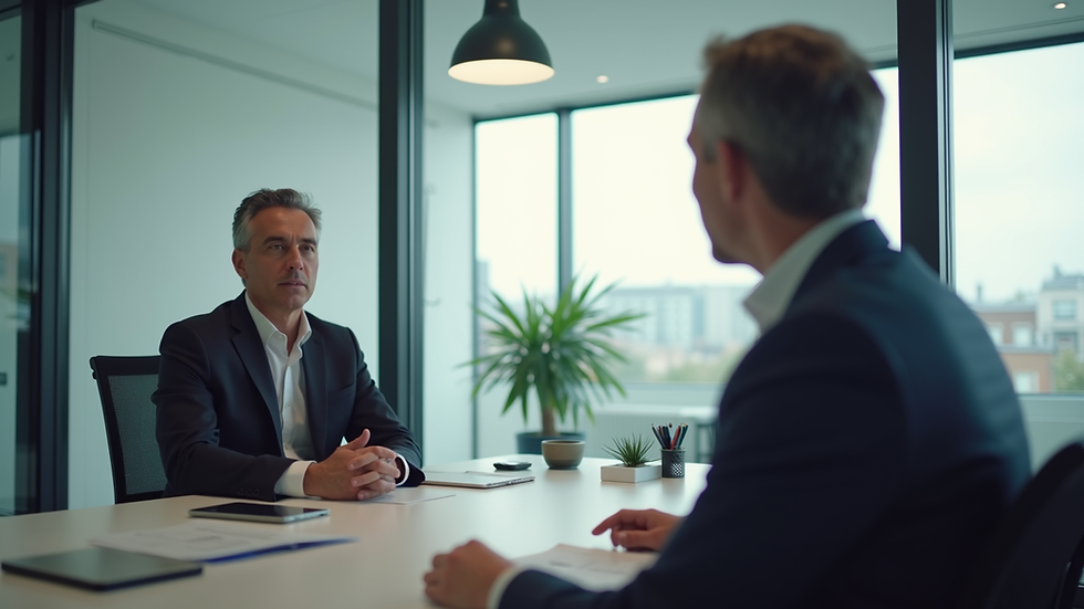 Vue en plongée d’un coach en séance avec un client dans un bureau moderne