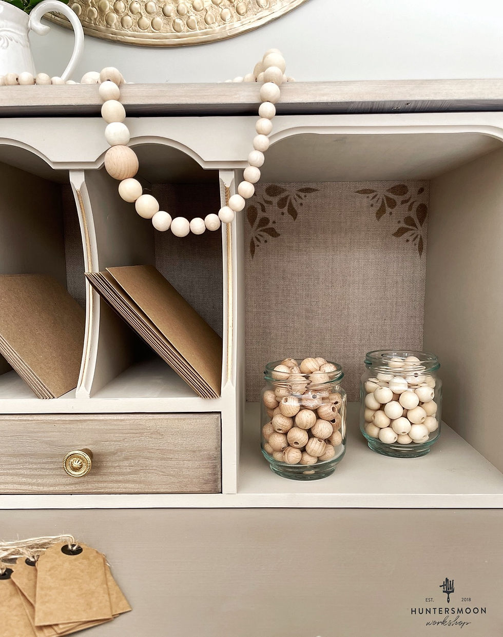 Thumbnail: Antique-Weathered Pine Writing Bureau Finished with Linen Fabric