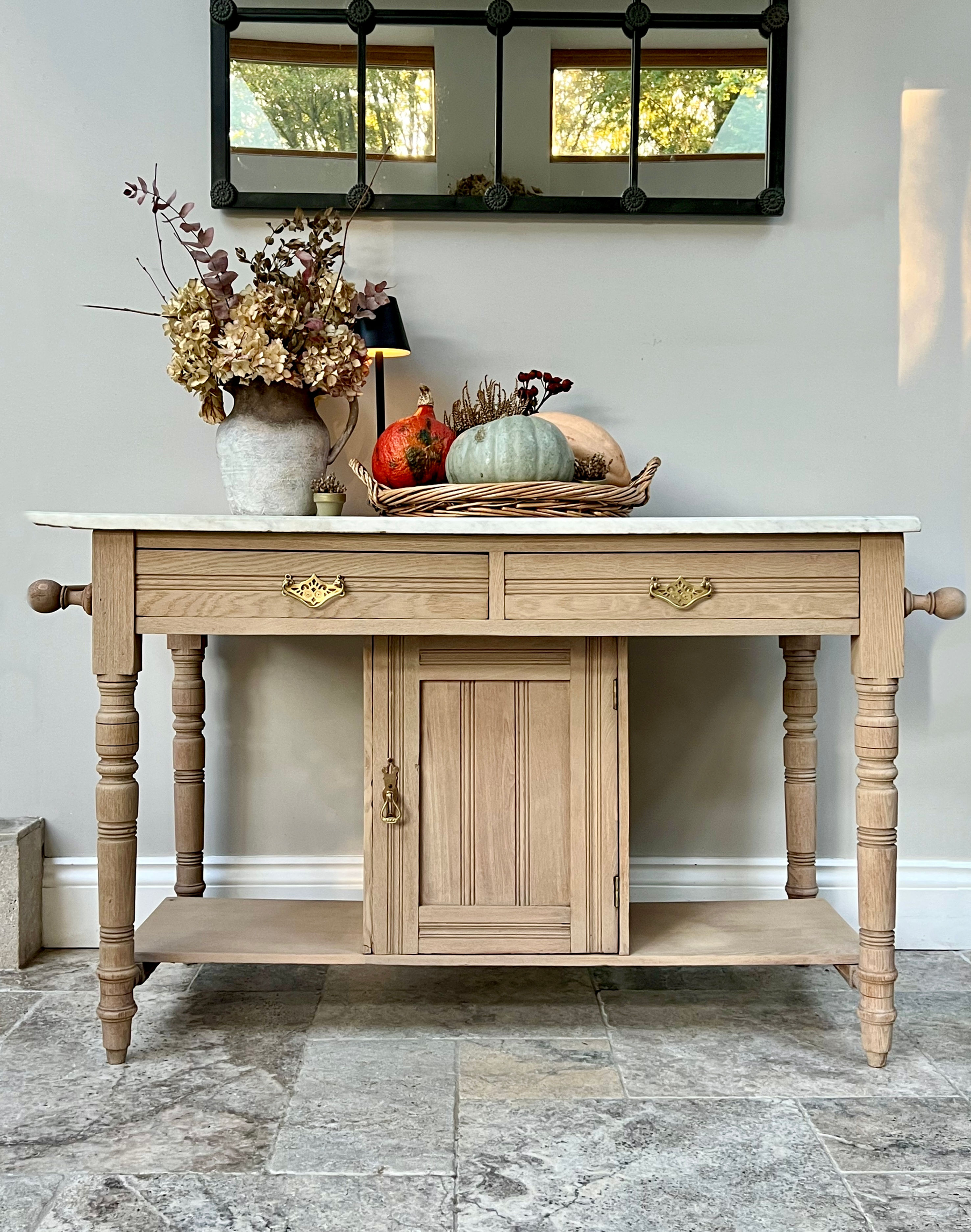 Victorian Raw Pine Washstand with White Marble top