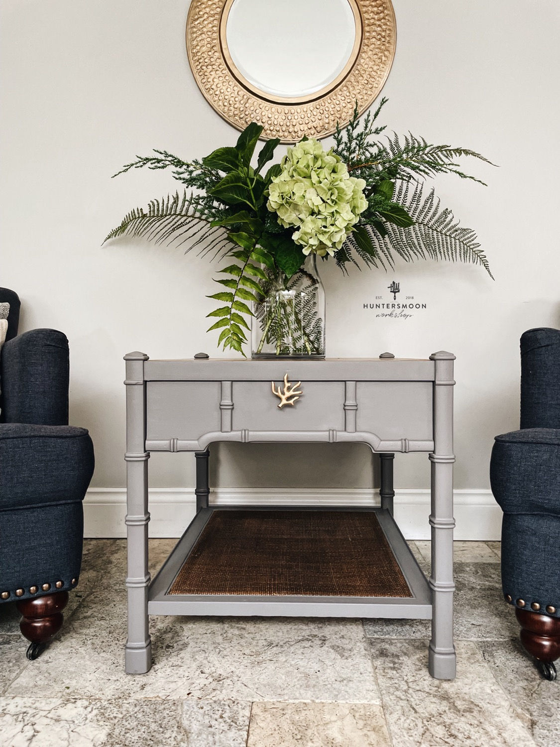 Faux Bamboo Coffee Table with Rattan Webbing